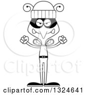 Lineart Clipart Of A Cartoon Black And White Angry Mosquito Robber Royalty Free Outline Vector Illustration