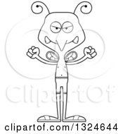 Lineart Clipart Of A Cartoon Black And White Angry Mosquito Swimmer Royalty Free Outline Vector Illustration