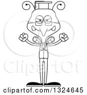 Lineart Clipart Of A Cartoon Black And White Angry Mosquito Professor Royalty Free Outline Vector Illustration