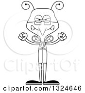 Lineart Clipart Of A Cartoon Black And White Angry Mosquito Scientist Royalty Free Outline Vector Illustration
