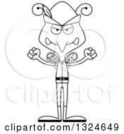 Lineart Clipart Of A Cartoon Black And White Angry Mosquito Robin Hood Royalty Free Outline Vector Illustration