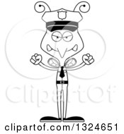 Lineart Clipart Of A Cartoon Black And White Angry Mosquito Police Officer Royalty Free Outline Vector Illustration