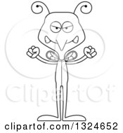 Lineart Clipart Of A Cartoon Black And White Angry Mosquito In Pajamas Royalty Free Outline Vector Illustration