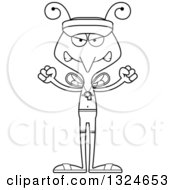 Lineart Clipart Of A Cartoon Black And White Angry Mosquito Lifeguard Royalty Free Outline Vector Illustration
