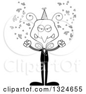 Lineart Clipart Of A Cartoon Black And White Angry New Year Party Mosquito Royalty Free Outline Vector Illustration