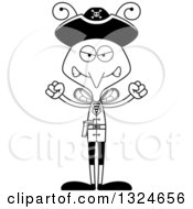 Poster, Art Print Of Cartoon Black And White Angry Mosquito Pirate