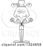 Lineart Clipart Of A Cartoon Black And White Angry Irish St Patricks Day Mosquito Royalty Free Outline Vector Illustration