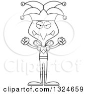 Lineart Clipart Of A Cartoon Black And White Angry Mosquito Jester Royalty Free Outline Vector Illustration