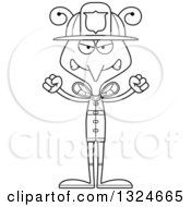 Lineart Clipart Of A Cartoon Black And White Angry Mosquito Firefighter Royalty Free Outline Vector Illustration