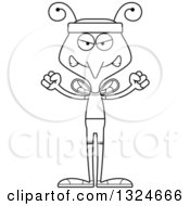 Lineart Clipart Of A Cartoon Black And White Angry Fitness Mosquito Royalty Free Outline Vector Illustration