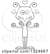 Lineart Clipart Of A Cartoon Black And White Angry Mosquito Valentines Day Cupid Royalty Free Outline Vector Illustration