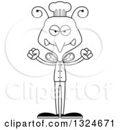 Lineart Clipart Of A Cartoon Black And White Angry Mosquito Chef Royalty Free Outline Vector Illustration