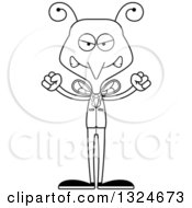 Lineart Clipart Of A Cartoon Black And White Angry Business Mosquito Royalty Free Outline Vector Illustration