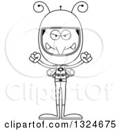 Lineart Clipart Of A Cartoon Black And White Angry Mosquito Astronaut Royalty Free Outline Vector Illustration