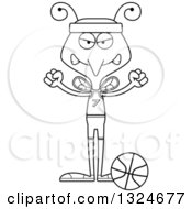 Lineart Clipart Of A Cartoon Black And White Angry Mosquito Basketball Player Royalty Free Outline Vector Illustration