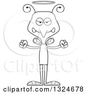 Lineart Clipart Of A Cartoon Black And White Angry Mosquito Angel Royalty Free Outline Vector Illustration