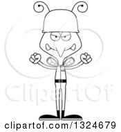 Lineart Clipart Of A Cartoon Black And White Angry Mosquito Army Soldier Royalty Free Outline Vector Illustration