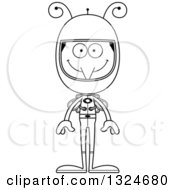 Lineart Clipart Of A Cartoon Black And White Happy Mosquito Astronaut Royalty Free Outline Vector Illustration