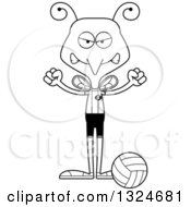 Lineart Clipart Of A Cartoon Black And White Angry Mosquito Volleyball Player Royalty Free Outline Vector Illustration
