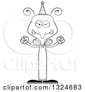 Lineart Clipart Of A Cartoon Black And White Angry Mosquito Wizard Royalty Free Outline Vector Illustration
