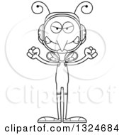 Lineart Clipart Of A Cartoon Black And White Angry Mosquito Wrestler Royalty Free Outline Vector Illustration