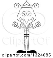 Lineart Clipart Of A Cartoon Black And White Angry Mosquito Christmas Elf Royalty Free Outline Vector Illustration