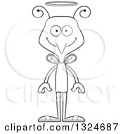 Lineart Clipart Of A Cartoon Black And White Happy Mosquito Angel Royalty Free Outline Vector Illustration
