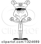 Lineart Clipart Of A Cartoon Black And White Angry Mosquito Boat Captain Royalty Free Outline Vector Illustration