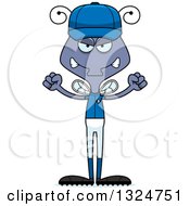 Clipart Of A Cartoon Mad Housefly Baseball Player Royalty Free Vector Illustration
