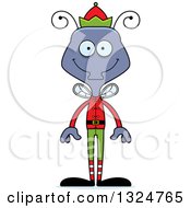 Clipart Of A Cartoon Happy Housefly Christmas Elf Royalty Free Vector Illustration