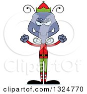 Clipart Of A Cartoon Mad Housefly Christmas Elf Royalty Free Vector Illustration
