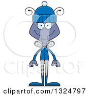 Clipart Of A Cartoon Happy Housefly In Winter Clothes Royalty Free Vector Illustration
