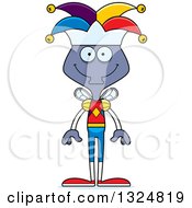Clipart Of A Cartoon Happy Housefly Jester Royalty Free Vector Illustration