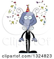 Clipart Of A Cartoon Happy New Year Party Housefly Royalty Free Vector Illustration