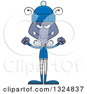 Clipart Of A Cartoon Mad Housefly In Winter Clothes Royalty Free Vector Illustration