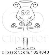 Lineart Clipart Of A Cartoon Black And White Mad Housefly Angel Royalty Free Outline Vector Illustration