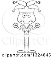 Lineart Clipart Of A Cartoon Black And White Mad Housefly Jester Royalty Free Outline Vector Illustration