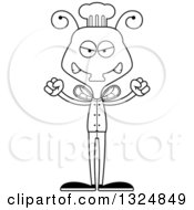 Lineart Clipart Of A Cartoon Black And White Mad Housefly Chef Royalty Free Outline Vector Illustration