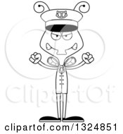 Lineart Clipart Of A Cartoon Black And White Mad Housefly Boat Captain Royalty Free Outline Vector Illustration