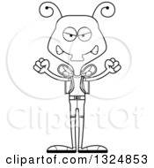 Lineart Clipart Of A Cartoon Black And White Mad Housefly Hiker Royalty Free Outline Vector Illustration
