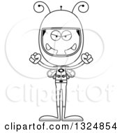 Lineart Clipart Of A Cartoon Black And White Mad Housefly Astronaut Royalty Free Outline Vector Illustration