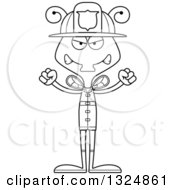 Lineart Clipart Of A Cartoon Black And White Mad Housefly Firefighter Royalty Free Outline Vector Illustration