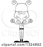 Lineart Clipart Of A Cartoon Black And White Mad Housefly Soldier Royalty Free Outline Vector Illustration