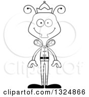 Lineart Clipart Of A Cartoon Black And White Happy Housefly Christmas Elf Royalty Free Outline Vector Illustration