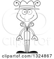 Lineart Clipart Of A Cartoon Black And White Happy Housefly Detective Royalty Free Outline Vector Illustration
