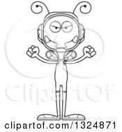 Lineart Clipart Of A Cartoon Black And White Mad Housefly Wrestler Royalty Free Outline Vector Illustration