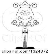 Lineart Clipart Of A Cartoon Black And White Mad Housefly Christmas Elf Royalty Free Outline Vector Illustration