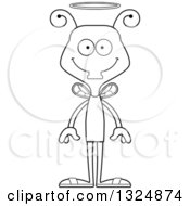 Lineart Clipart Of A Cartoon Black And White Happy Housefly Angel Royalty Free Outline Vector Illustration