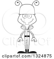 Lineart Clipart Of A Cartoon Black And White Happy Housefly Soldier Royalty Free Outline Vector Illustration