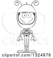 Lineart Clipart Of A Cartoon Black And White Happy Housefly Astronaut Royalty Free Outline Vector Illustration